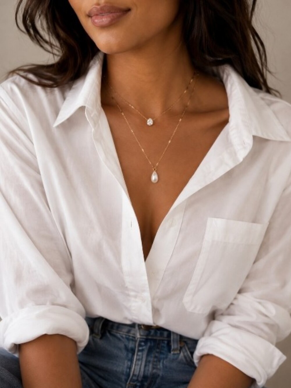 Gold Layered Freshwater Pearl and Solitaire CZ Necklace Set from Anthropologie